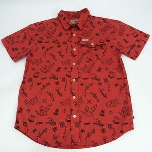 Lucky Brand Shirt Boys L Orange Burger Truck Print Button Up Short Sleeve READ